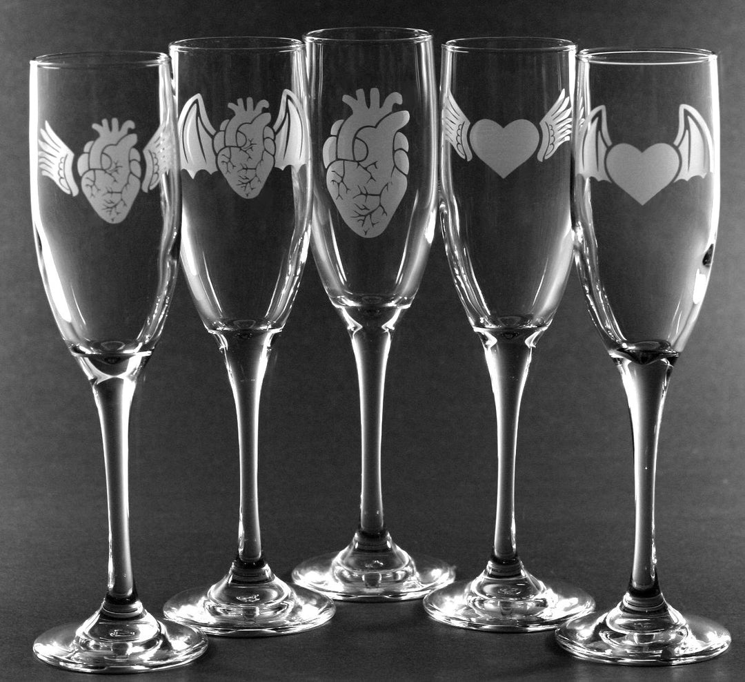 Winged heart champagne flutes