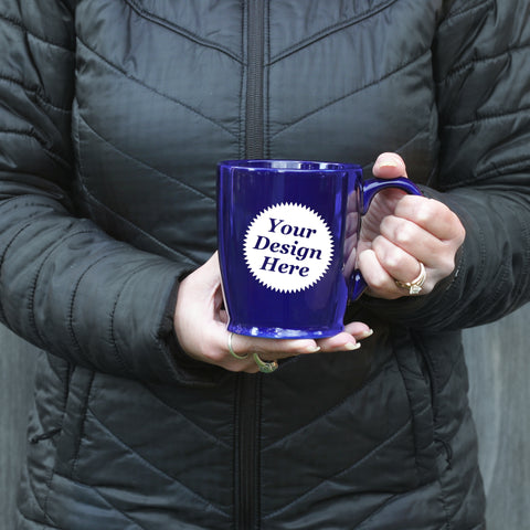 custom sandcarved mug in navy blue