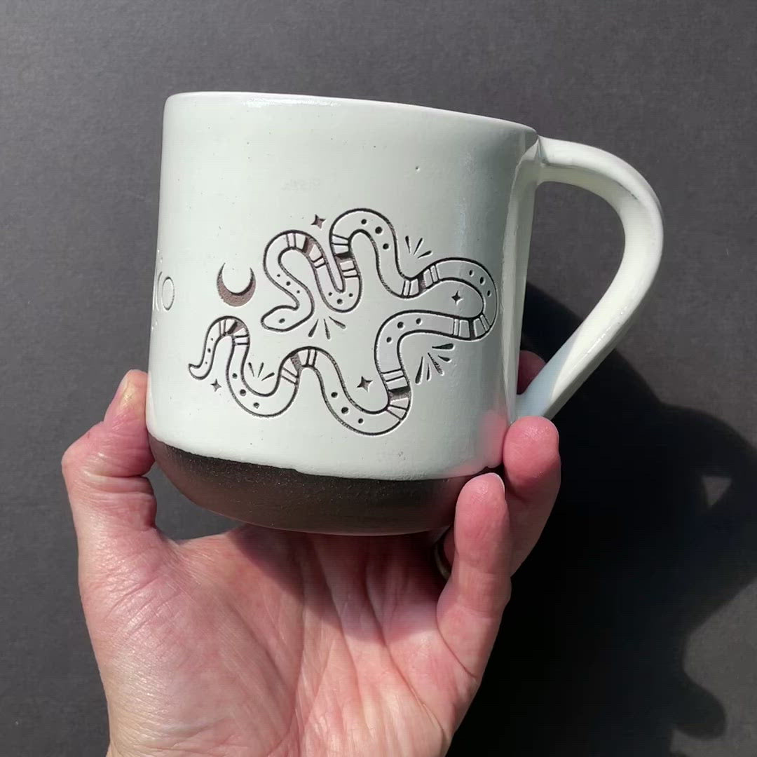 Snakes + Moon Phase Mug, Farmhouse Style Handmade Pottery