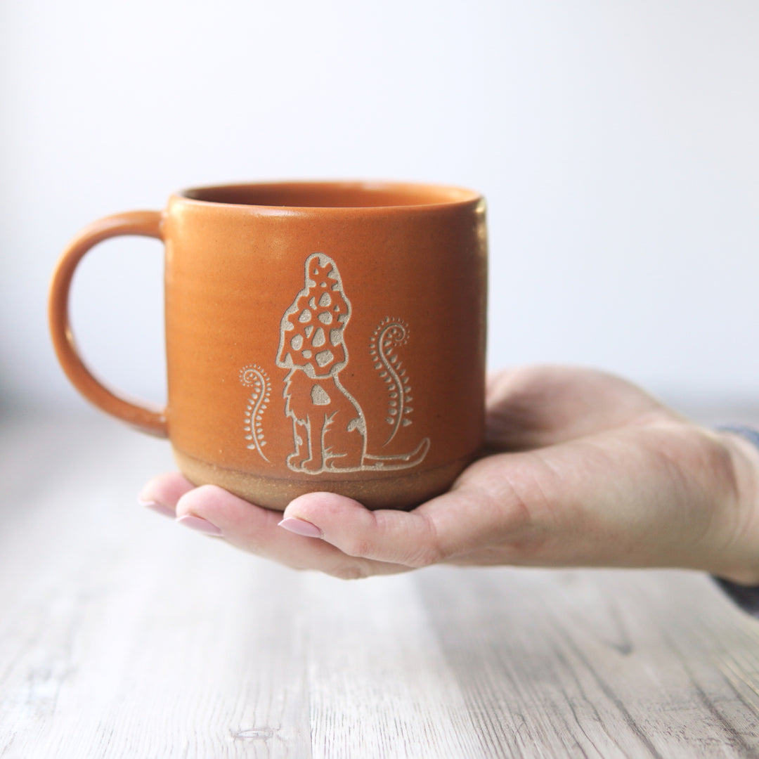 Mushroom Cats Mug, Forest Style Handmade Pottery