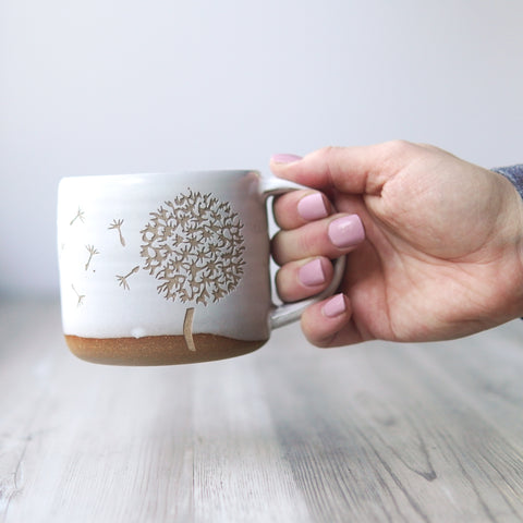 Dandelion Mug, Forest Style Handmade Pottery