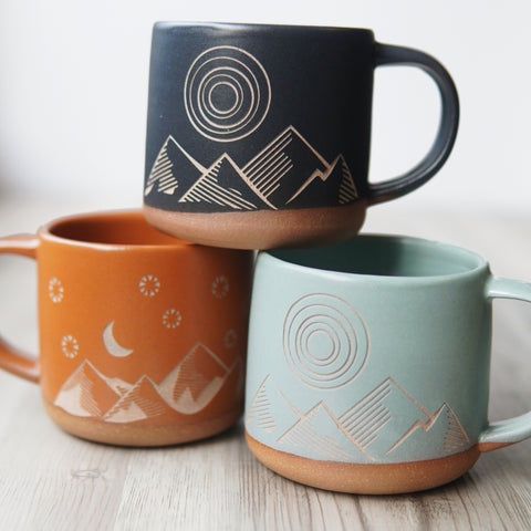 Day + Night Mug, Forest Style Handmade Pottery