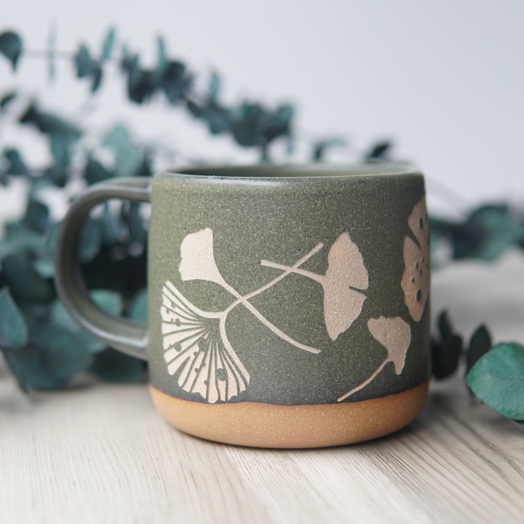 Ginkgo Leaves Mug, Forest Style Handmade Pottery