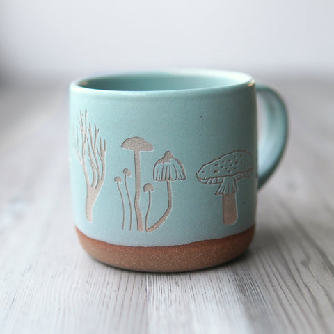 Mushrooms Forest Style Mug in Rain Blue-Gray