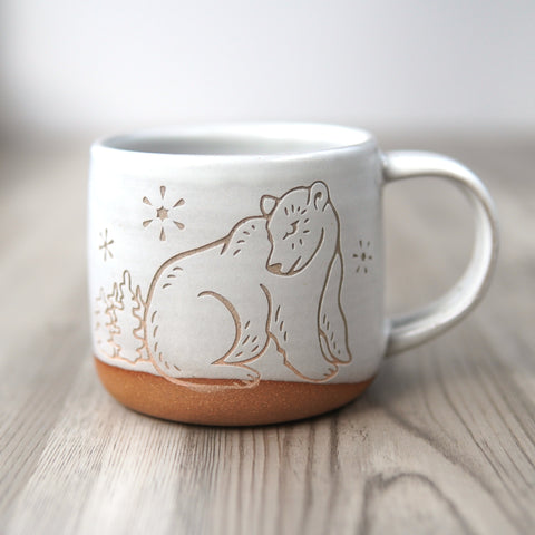 Polar Bear Mug, Forest Style Handmade Pottery