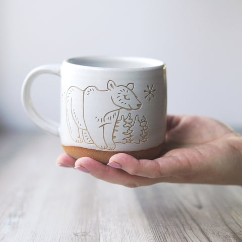 Polar Bear Mug, Forest Style Handmade Pottery