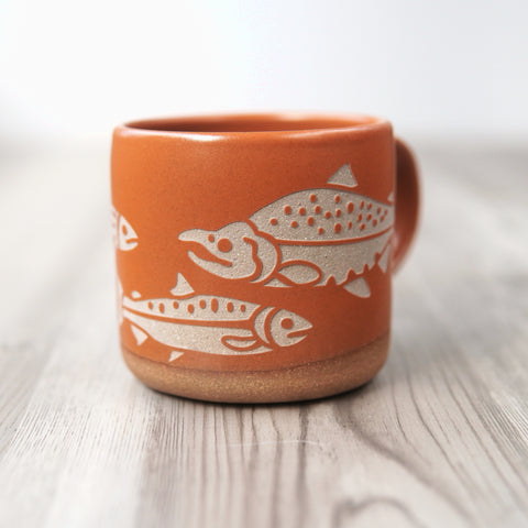 Salmon Mug, Forest Style Handmade Pottery