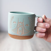 Portland Bridges Mug, Forest Style Handmade Pottery