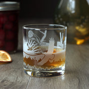 Bald eagle etched lowball cocktail glass by Bread and Badger