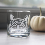 Great Horned Owl Lowball Glass - etched glassware