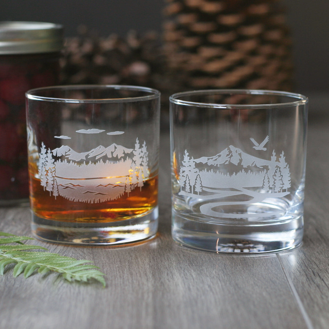 Mountain Lowball Cocktail Glass - etched barware