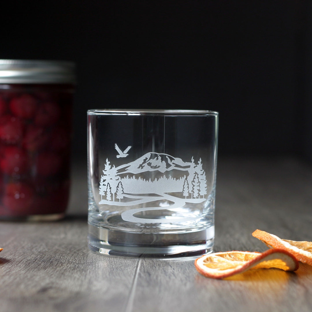 Mountain Lowball Cocktail Glass - etched barware