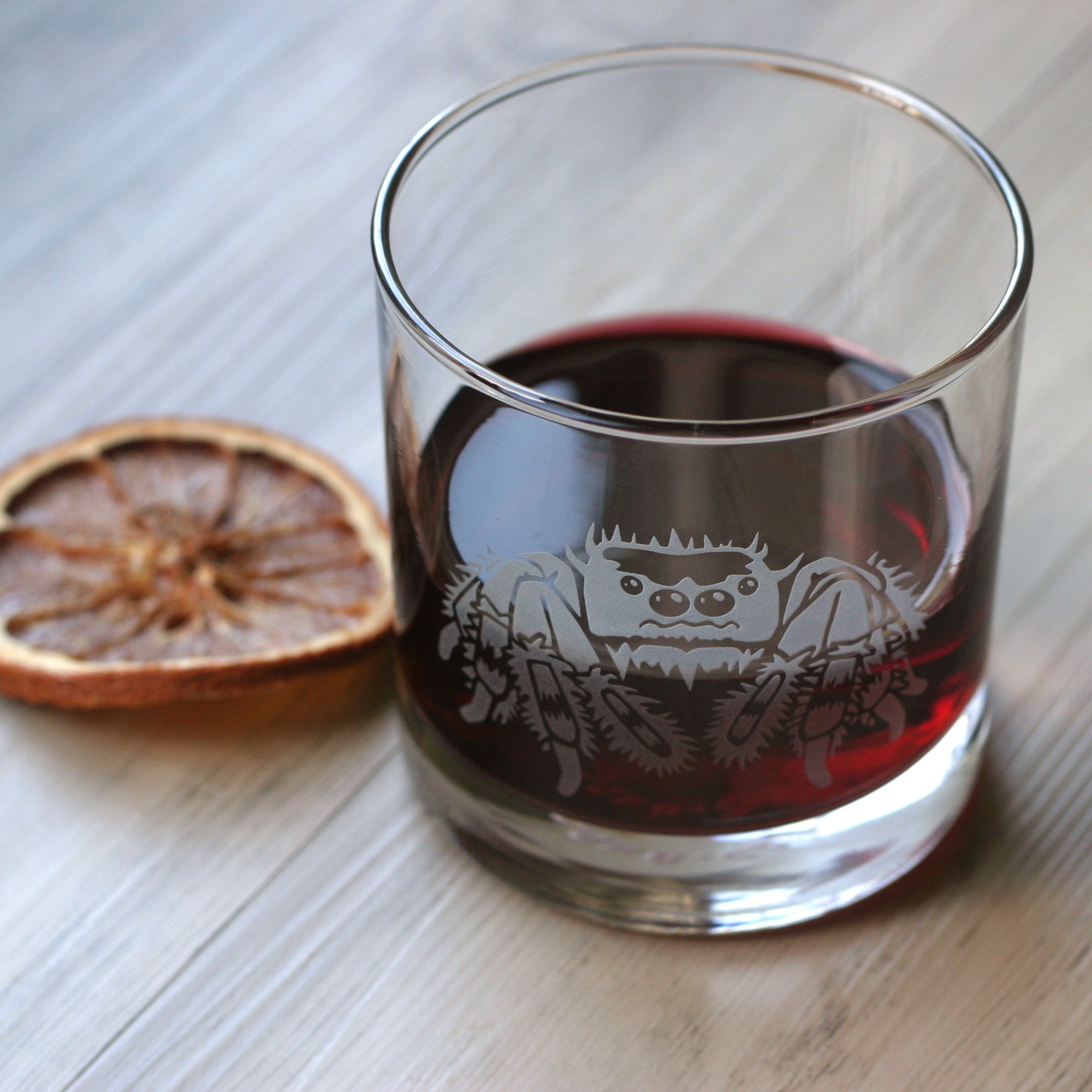 etched jumping spider cocktail glass