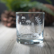 Portland Bridges Lowball Glass - etched cocktail glassware