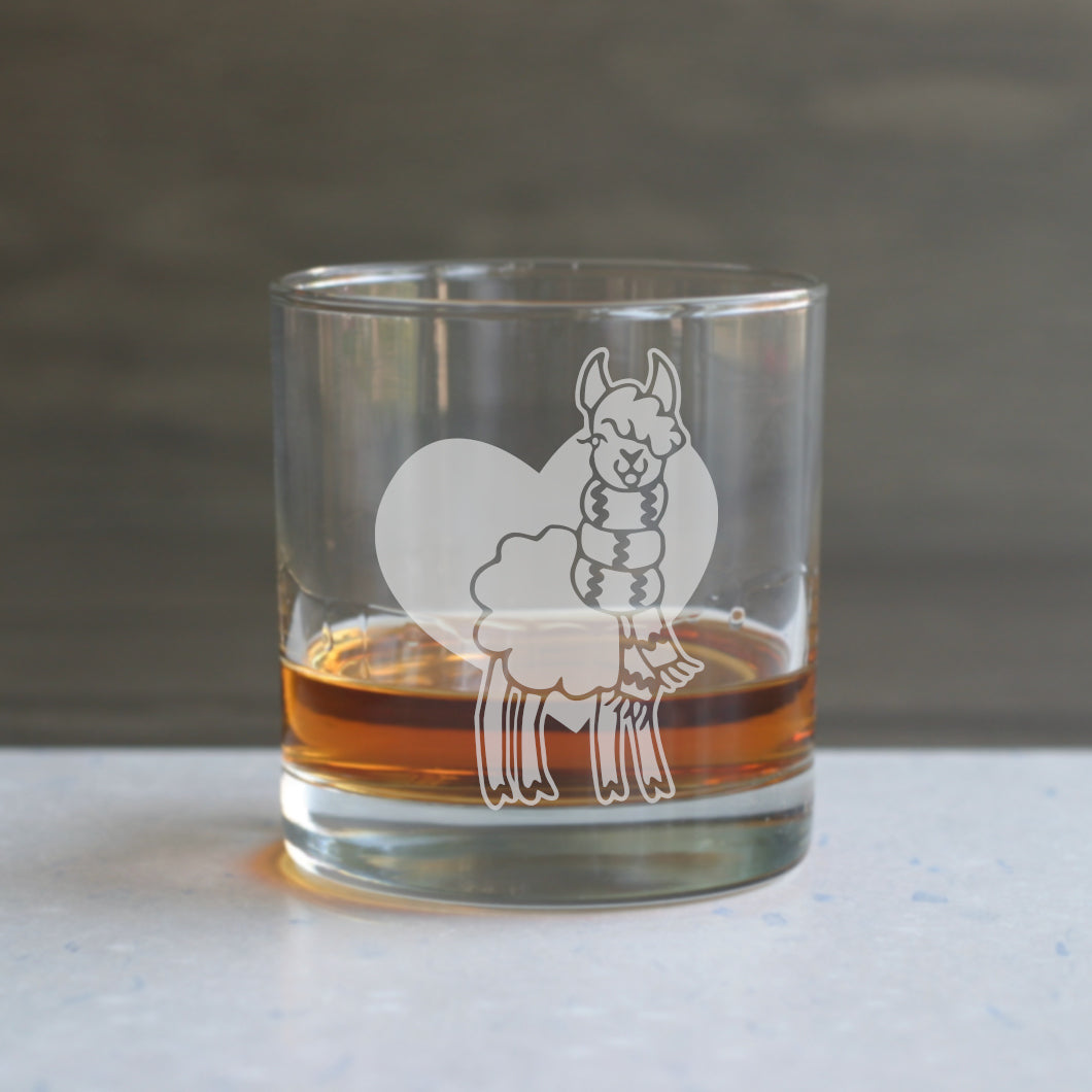 Llama etched lowball glasses