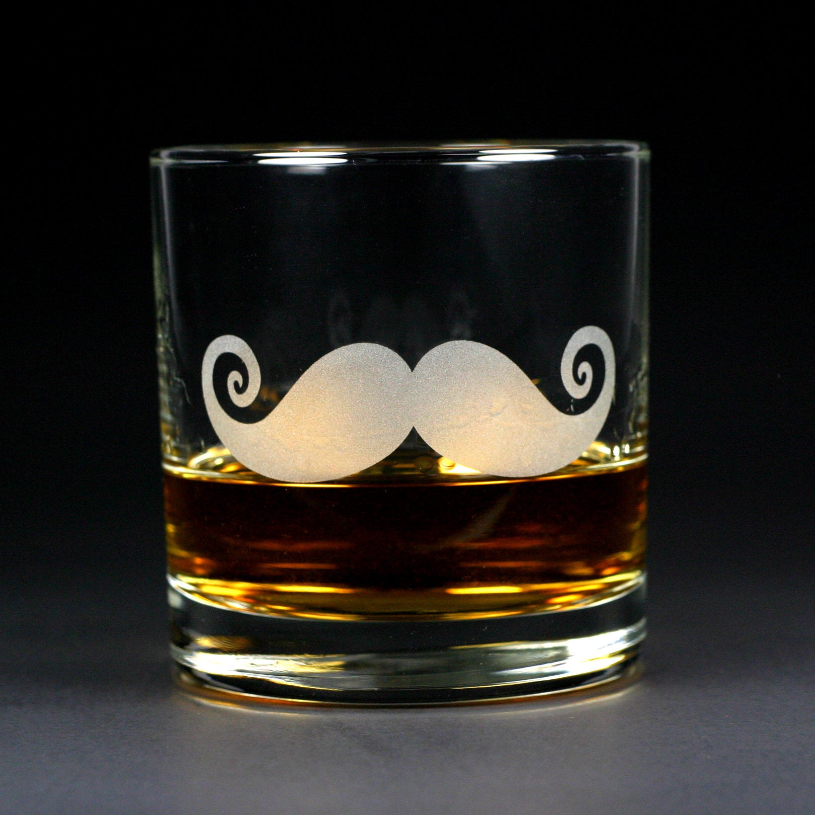 Mustache lowball etched glass