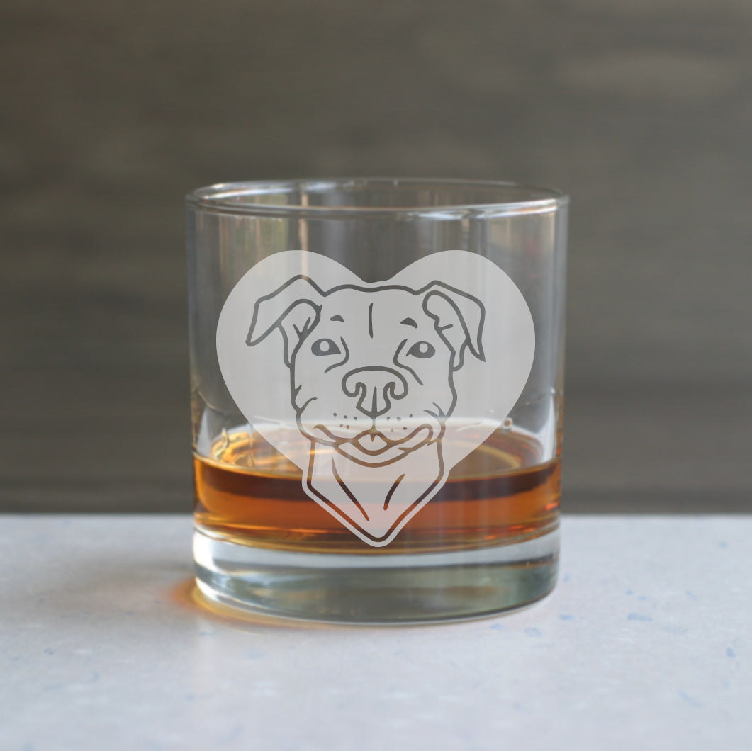 Pit Bull etched lowball glass