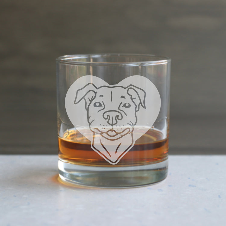 Pit Bull etched lowball glass