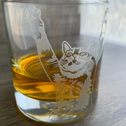 Stretch Cat engraved lowball glass by Bread and Badger
