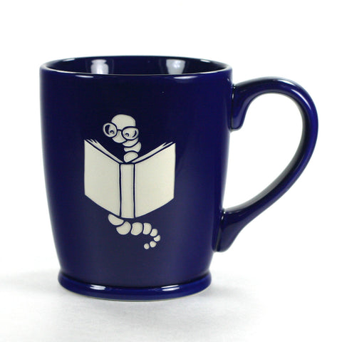 Bookworm navy blue mug by Bread and Badger