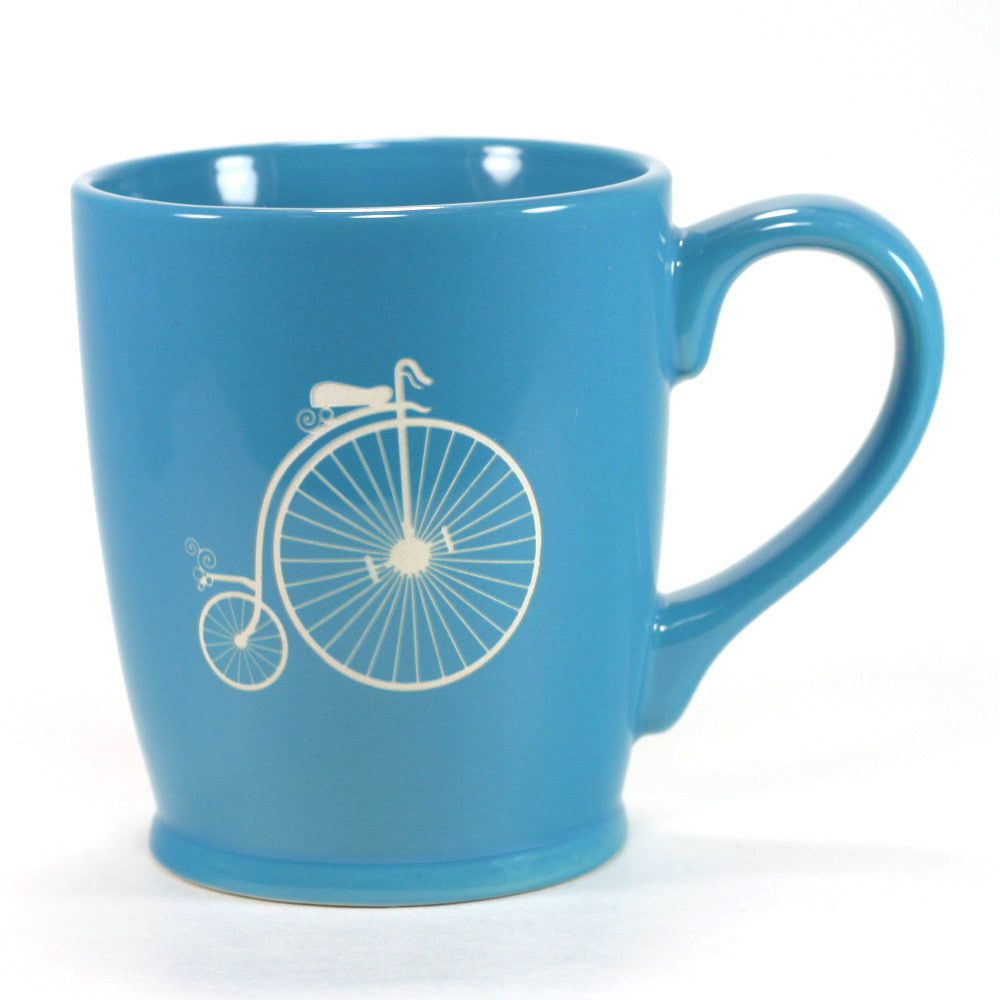 sky blue penny farthing bike mug