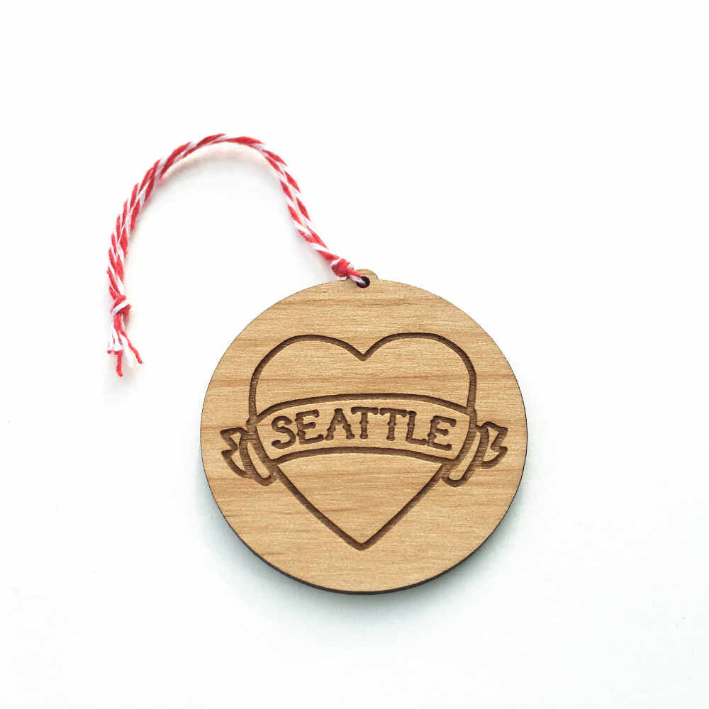 Seattle tattoo heart Christmas ornament