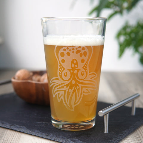 Octopus Baby Pint Glass - etched glassware