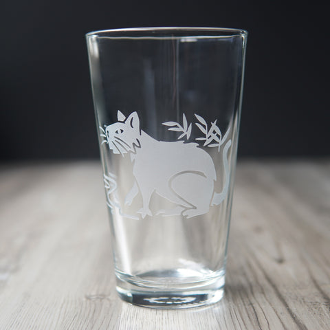 Capybara Cat Pint Glass - etched glassware