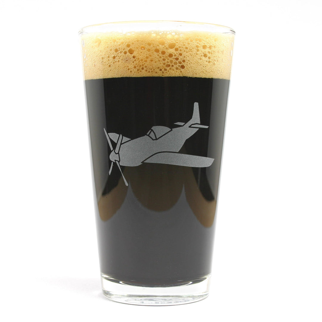 Airplane etched pint glass