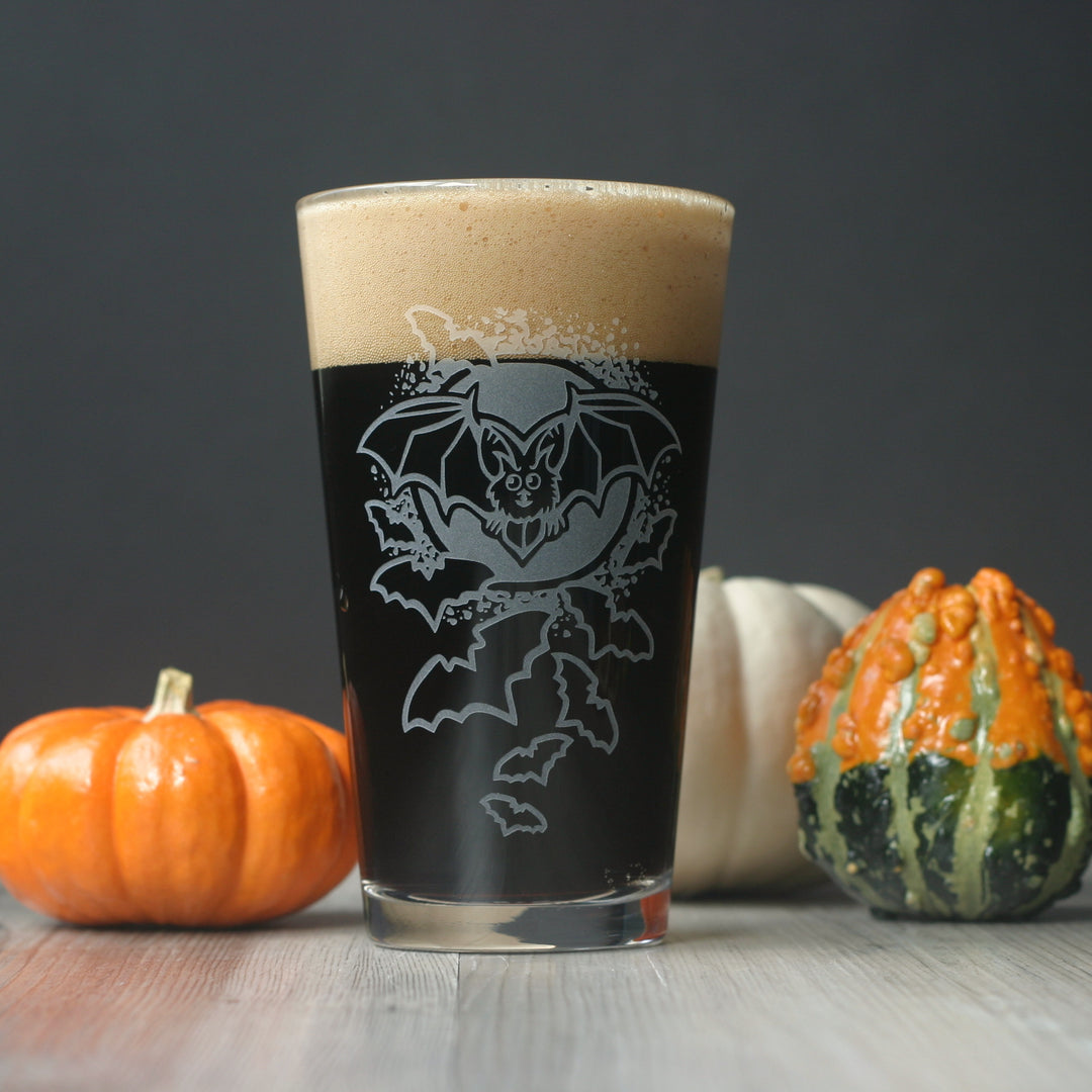 Bat Pint Glass - etched Halloween glassware