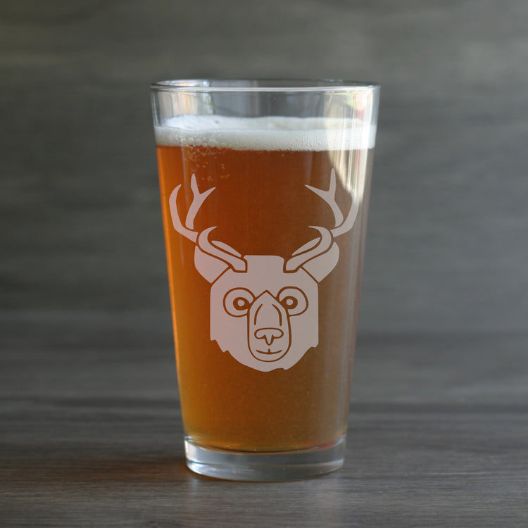 BEER Bear with Deer Antlers Pint Glass