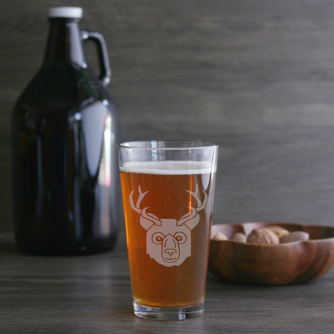 Bear with Deer Antlers Beer Glass