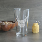 BEER Bear with Deer Antlers Pint Glass by Bread and Badger