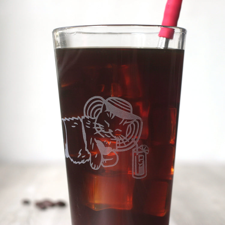 Bikini Cat Pint Glass for iced tea or cold brew coffee