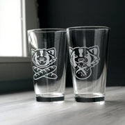 Bread and Badger etched beer glasses