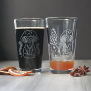 Cat Mushrooms Pint Glass - etched kitchen glassware