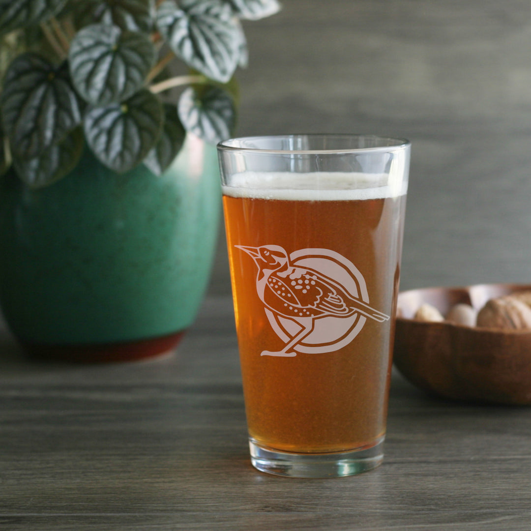 Western Meadowlark birder pint glass by Bread and Badger