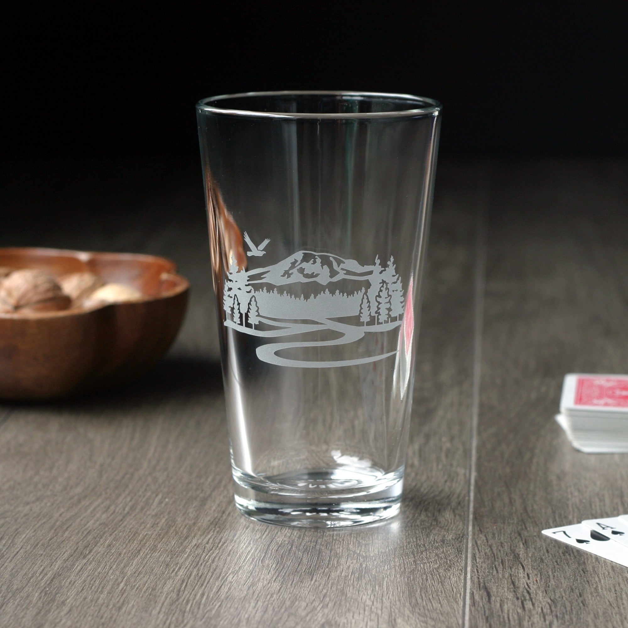 Mt Rainier etched pint glass