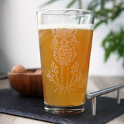 Owl Cat Pint Glass - etched glassware