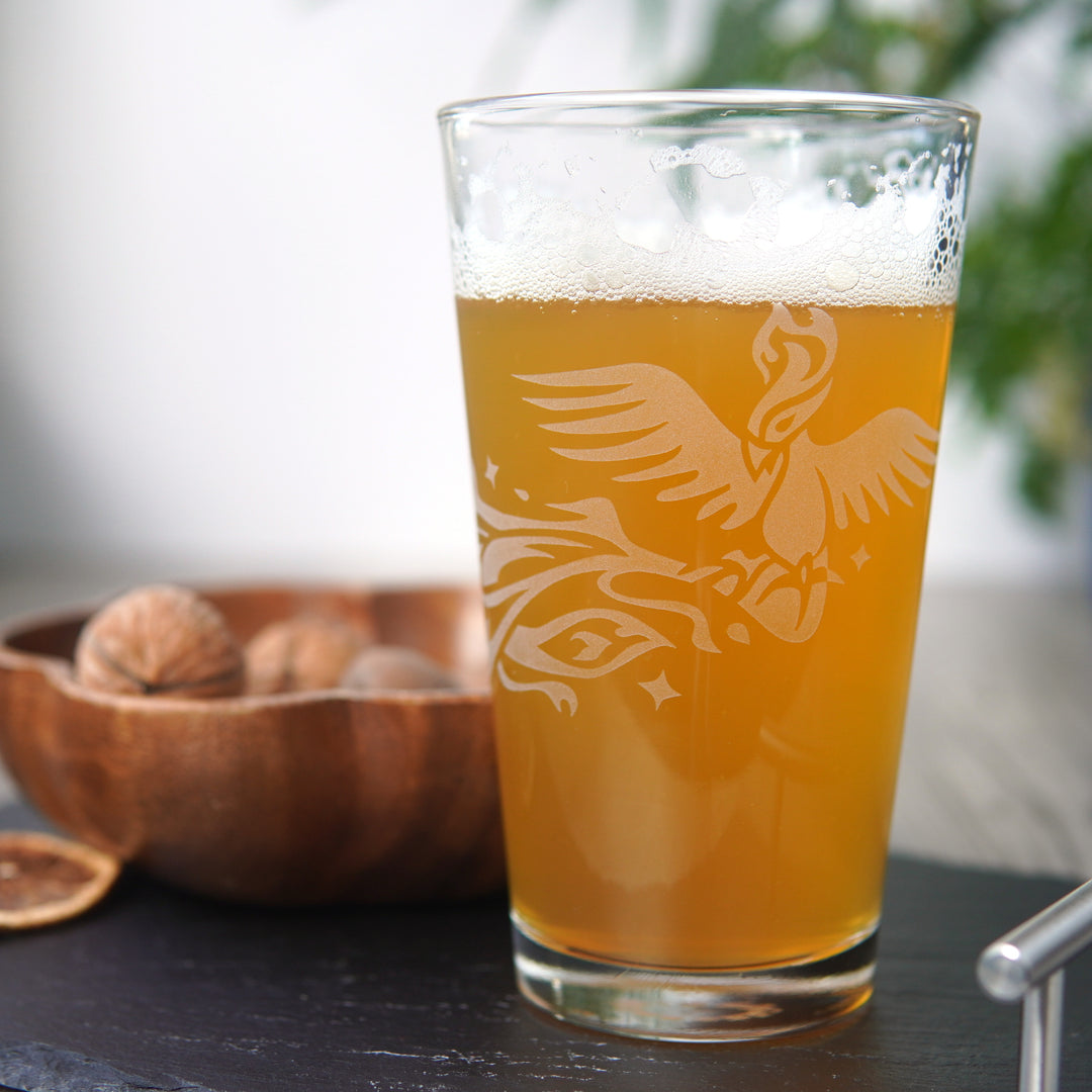 Phoenix Pint Glass - etched glassware