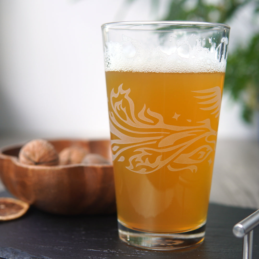 Phoenix Pint Glass - etched glassware