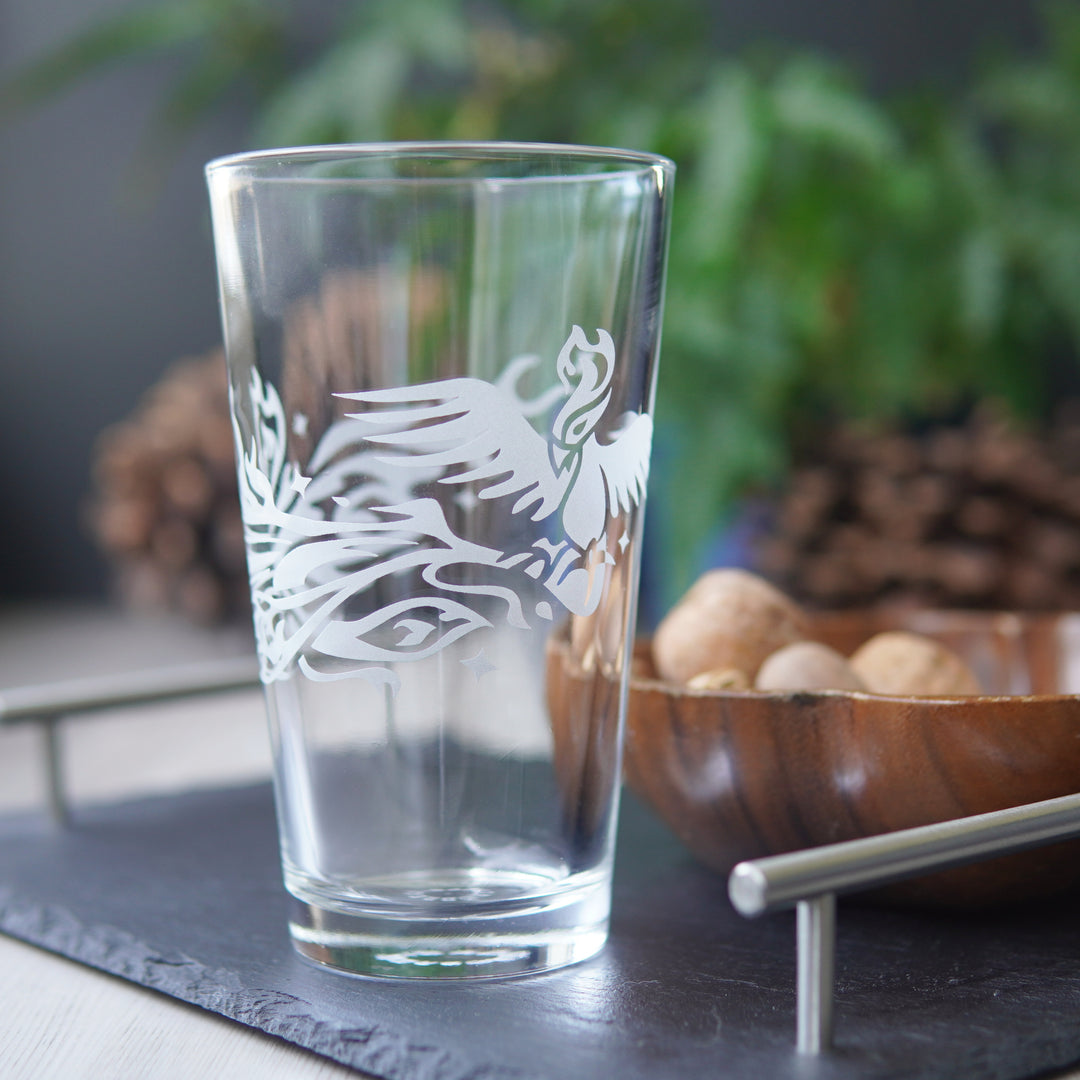 Phoenix Pint Glass - etched glassware