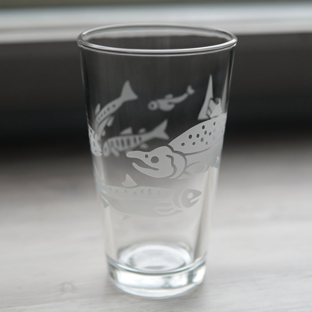 Salmon Pint Glass - etched fish glassware