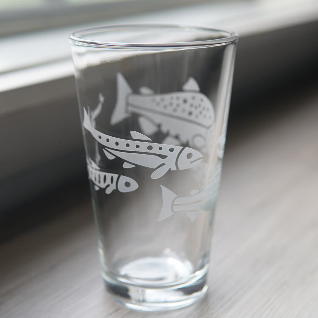 Salmon Pint Glass - etched fish glassware