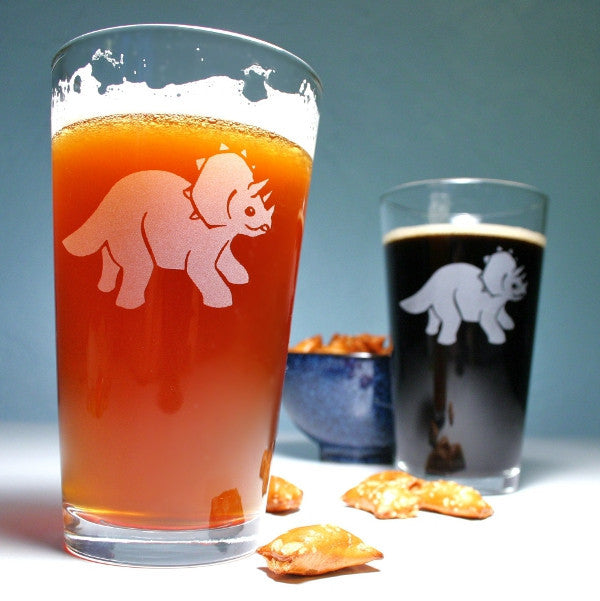 Triceratops dinosaur pint glasses