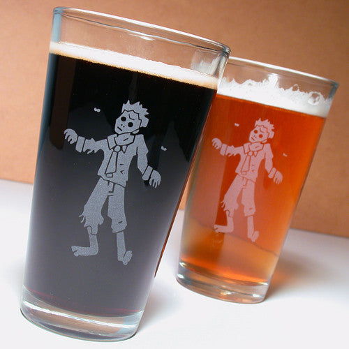 zombie etched pint glasses