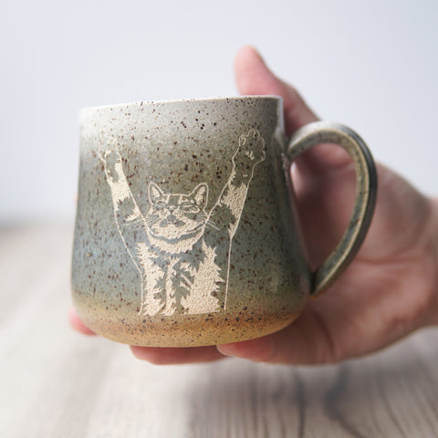 Stretching Cat Mug - Introvert Collection Handmade Pottery
