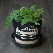 Mountain Plant Pot, Farmhouse Style Planter with drainage + saucer