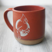 Cardinal Mug in Paprika Red glaze over tan clay; handmade pottery from Portland, Oregon
