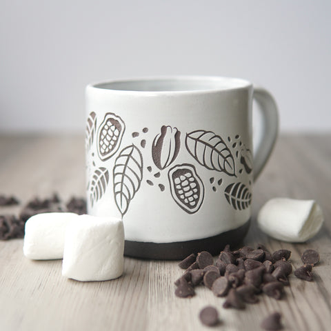 Chocolate Cocoa Pod Mug, Farmhouse Style Handmade Pottery